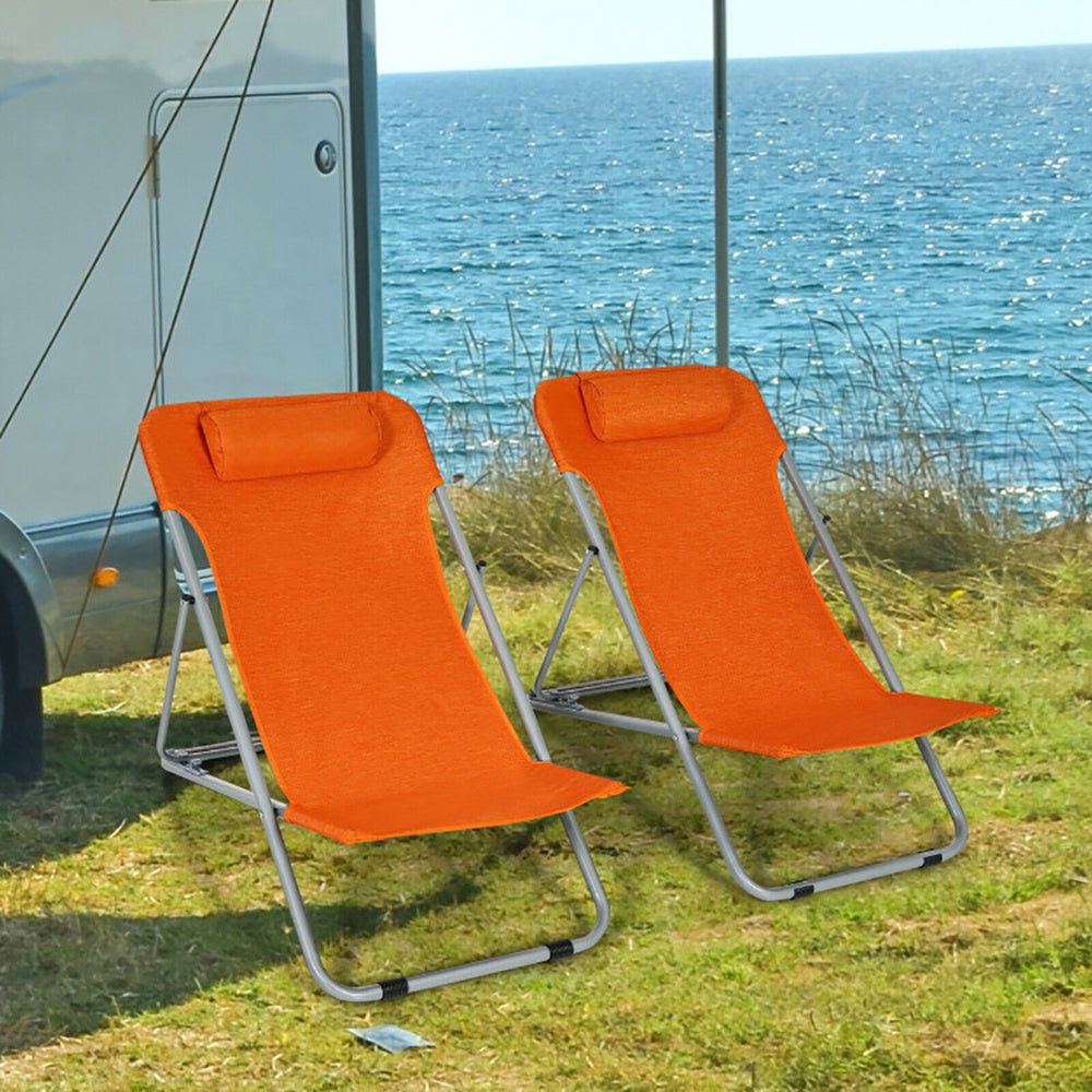 2-Pack Portable Beach Chairs w/ Headrest
