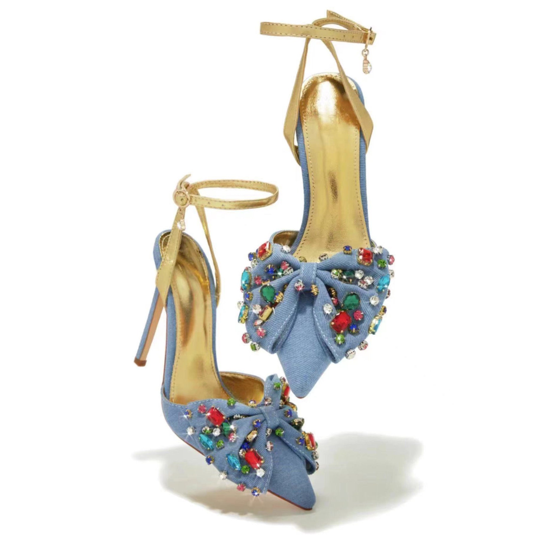 Plus Size Bow Rhinestone Heeled Sandals