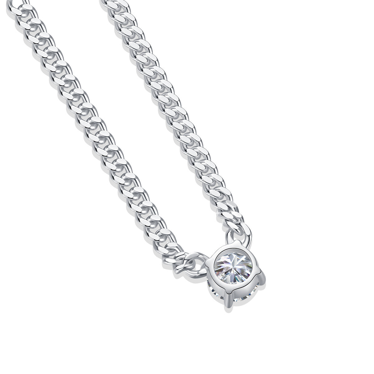 Cuban Moissanite Silver Pendant Set