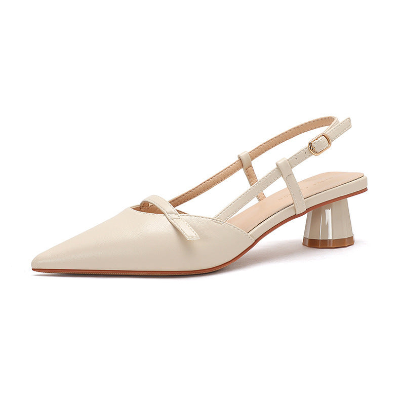 Chunky Low Heel Pointed Leather Sandals