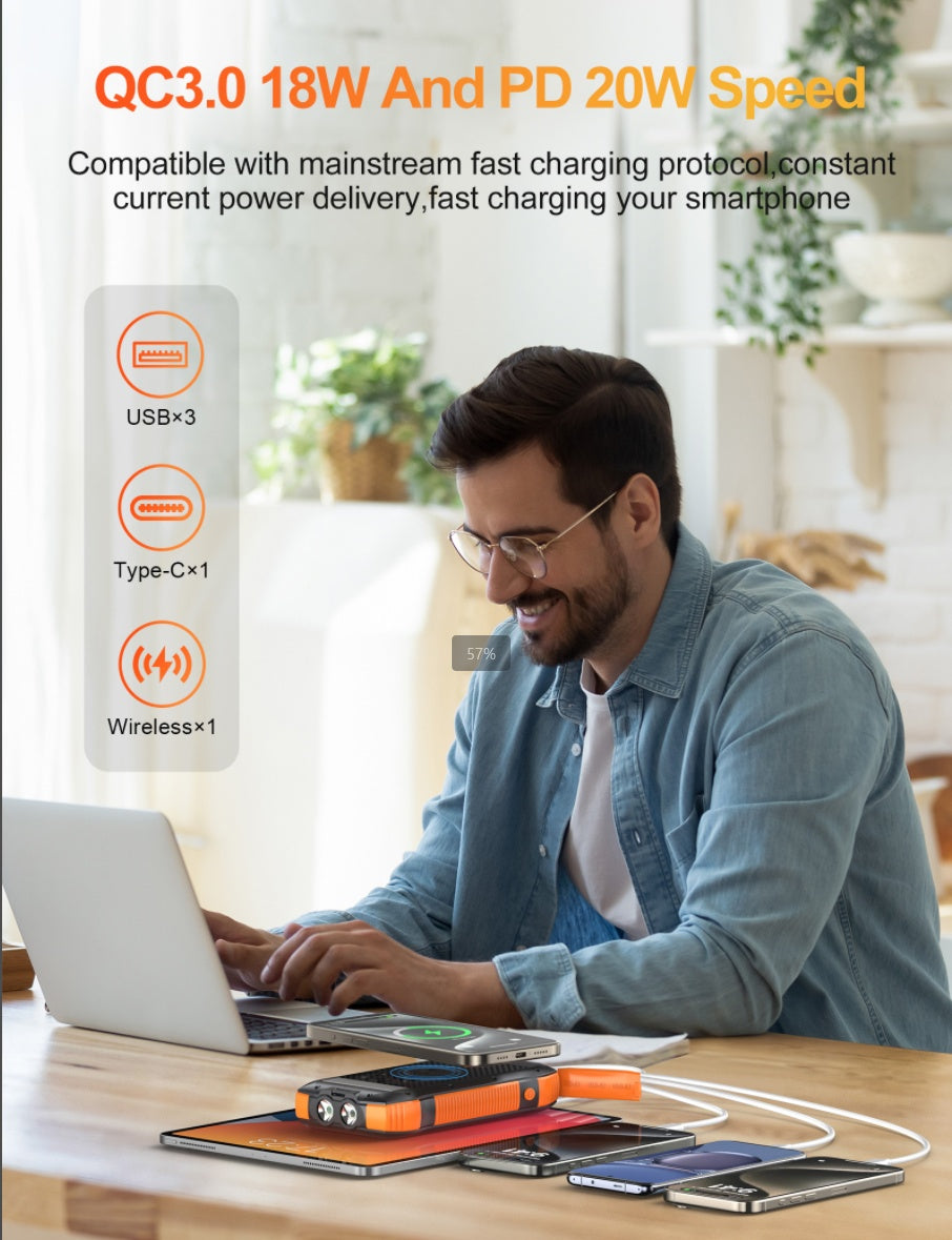 20000mAh Solar Power Bank Wireless Charger