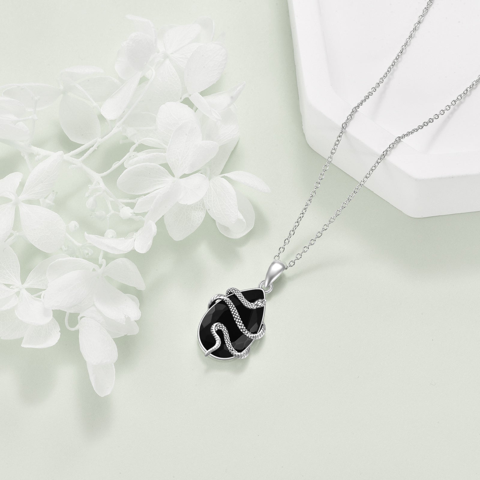 Sterling Silver Obsidian Snake Necklace