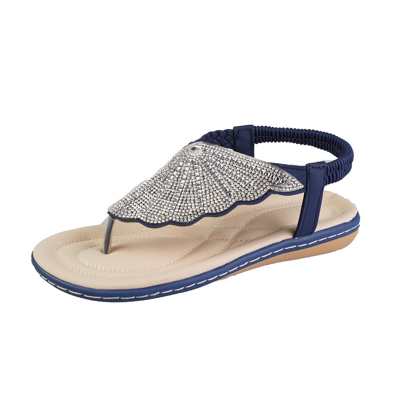 Rhinestone Shell Low Heel Flip-Flops