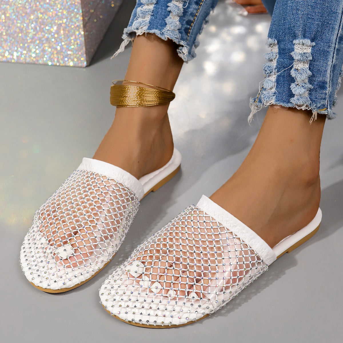 Transparent Rhinestone Hollow Sandals Women