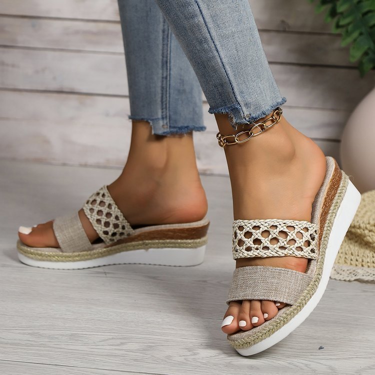 Plus Size Rope Platform Peep Toe Sandals