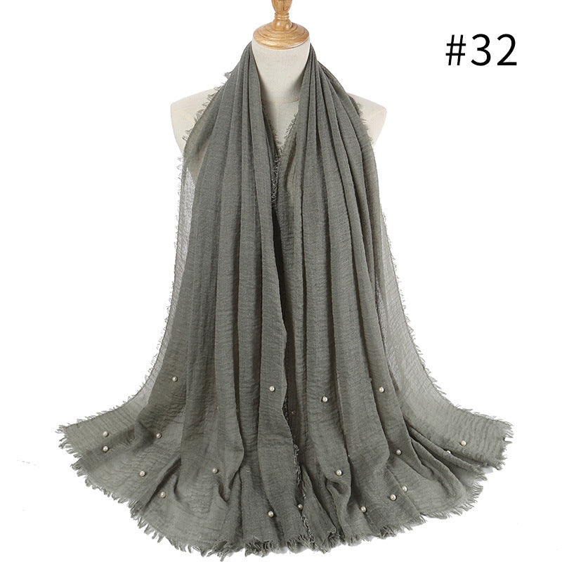 Écharpe monochrome froissée en coton et lin