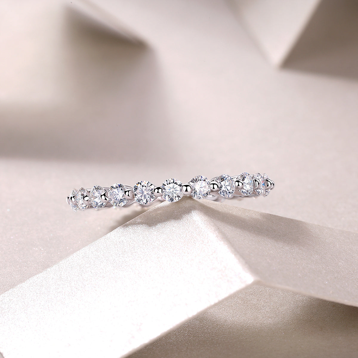 Row of Moissanite Silver Rings Set