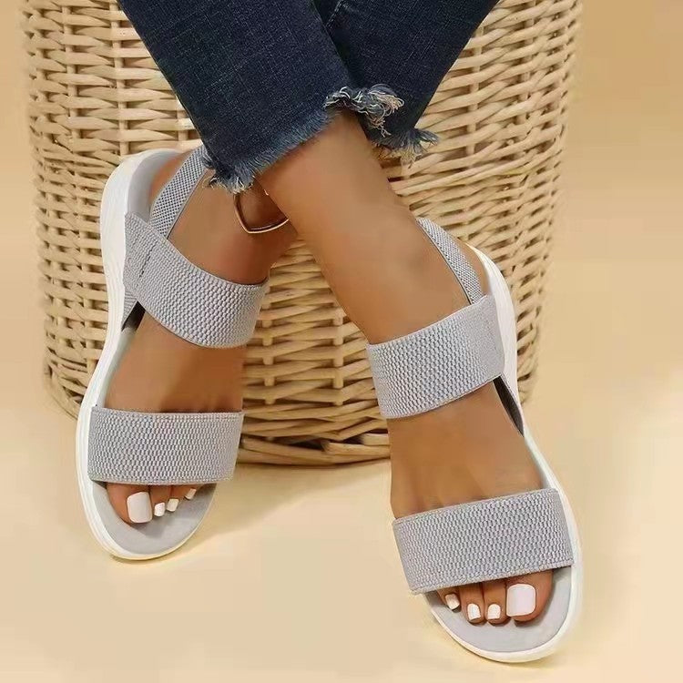 Elastic Back Strap Flyknit Flat Sandals