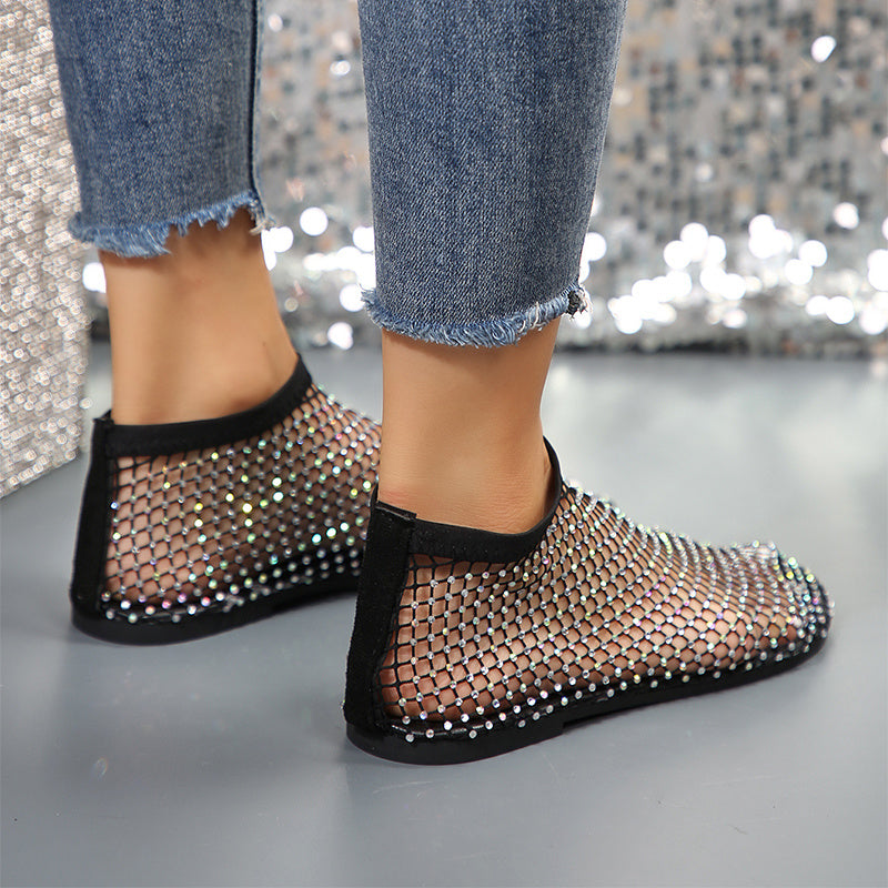 Rhinestone Hollow Flat Sandals Women