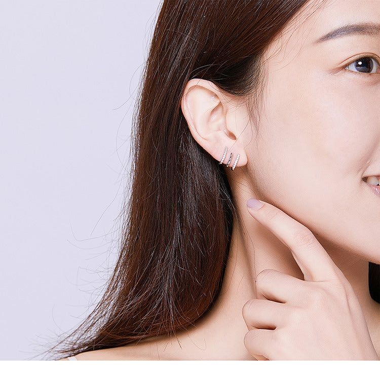 Three-Layer Silver Earrings