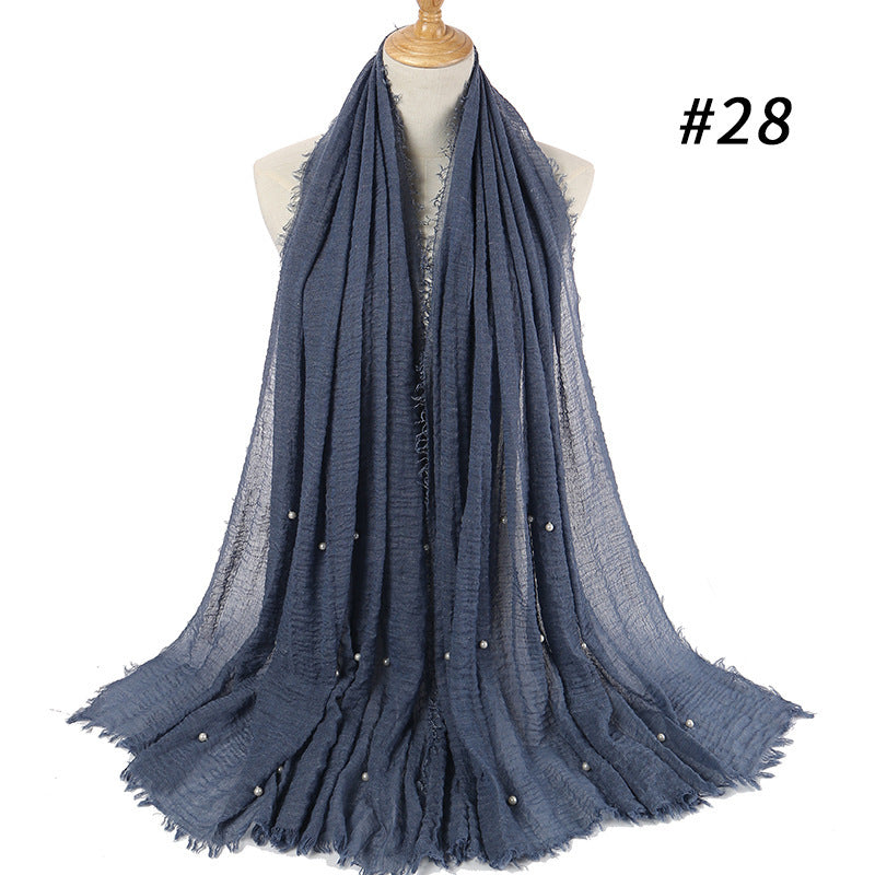 Écharpe monochrome froissée en coton et lin