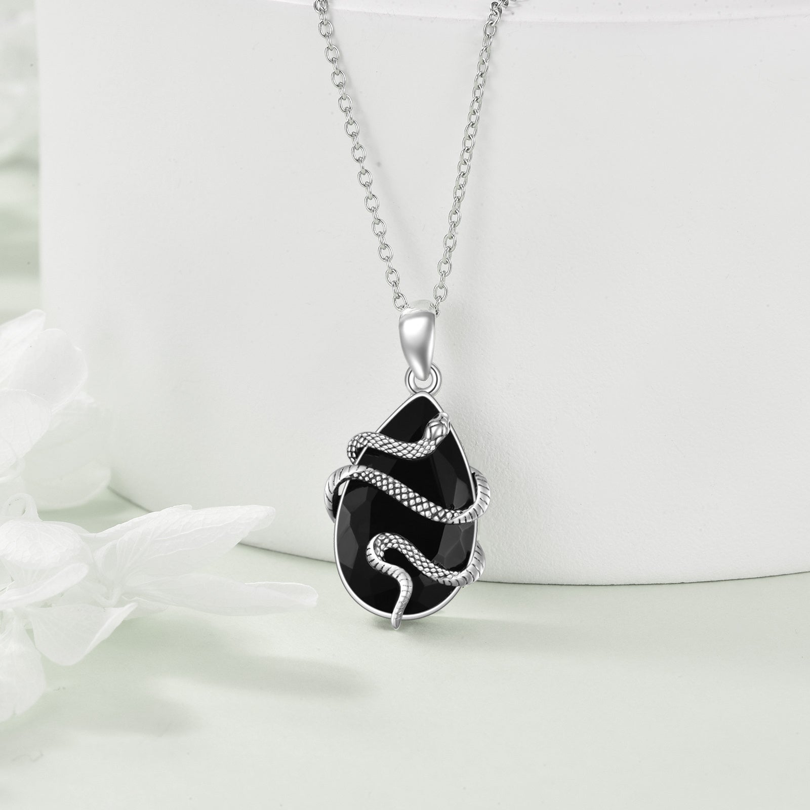 Sterling Silver Obsidian Snake Necklace