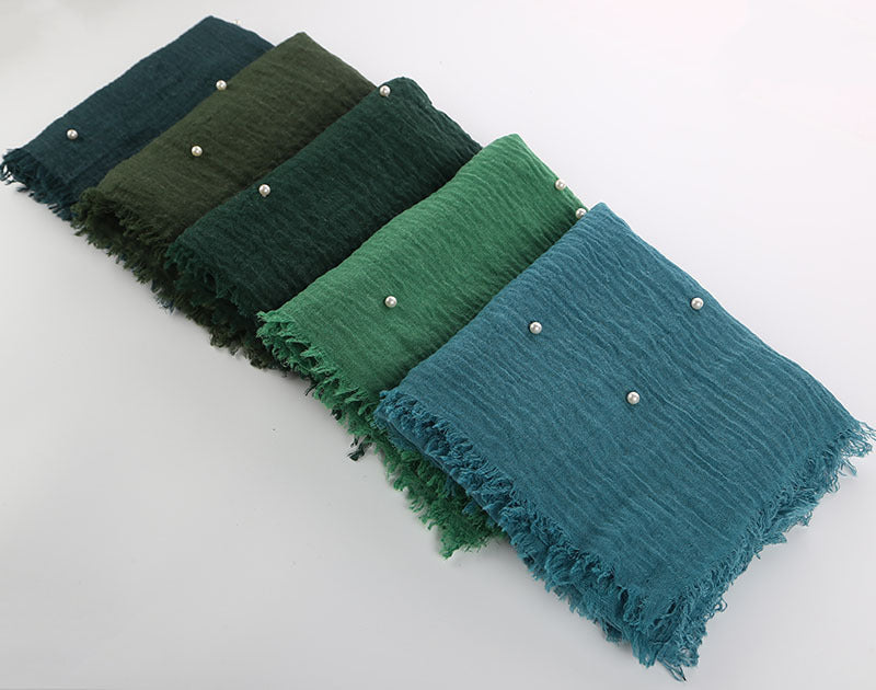 Écharpe monochrome froissée en coton et lin