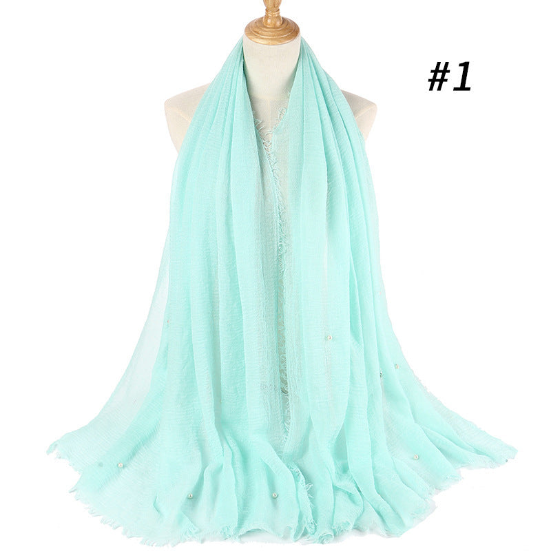 Écharpe monochrome froissée en coton et lin