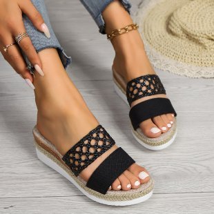 Plus Size Rope Platform Peep Toe Sandals