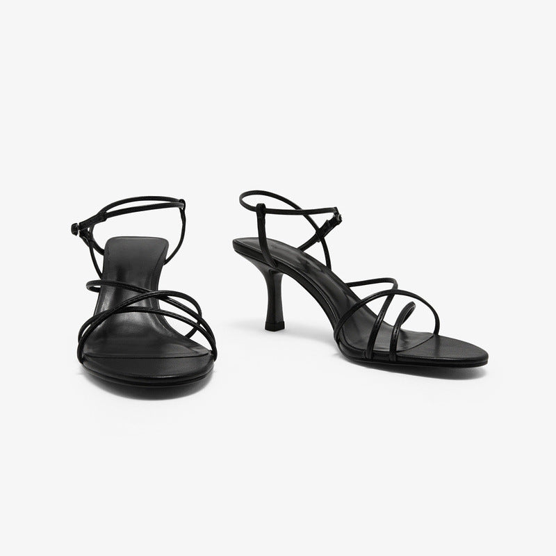 Slim Heel Diagonal Strap Heeled Sandals