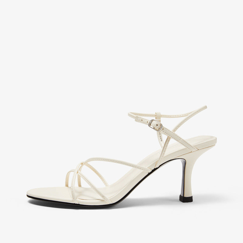 Slim Heel Diagonal Strap Heeled Sandals