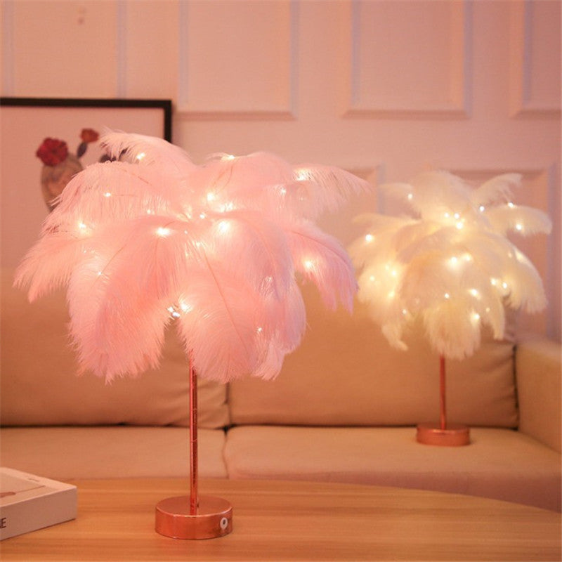 Remote Control Feather Table Lamp USB