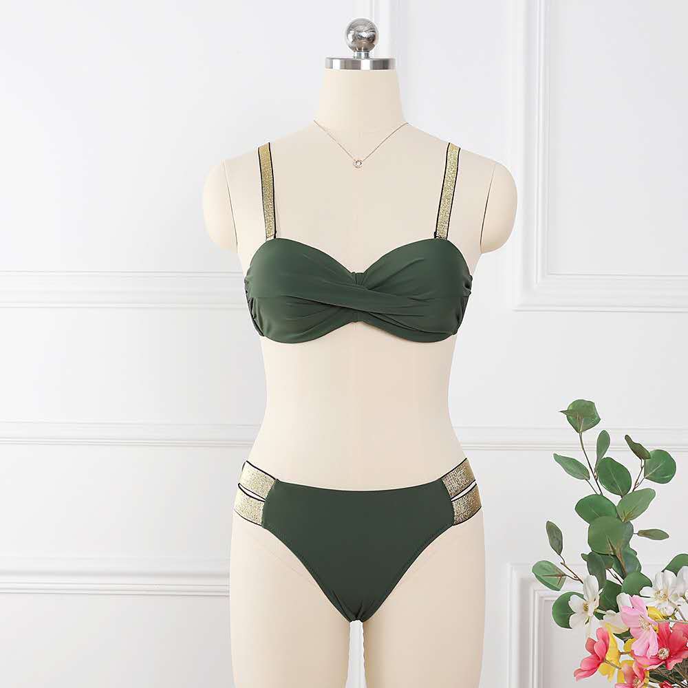 Ensemble bikini bandeau sexy taille moyenne de couleur unie