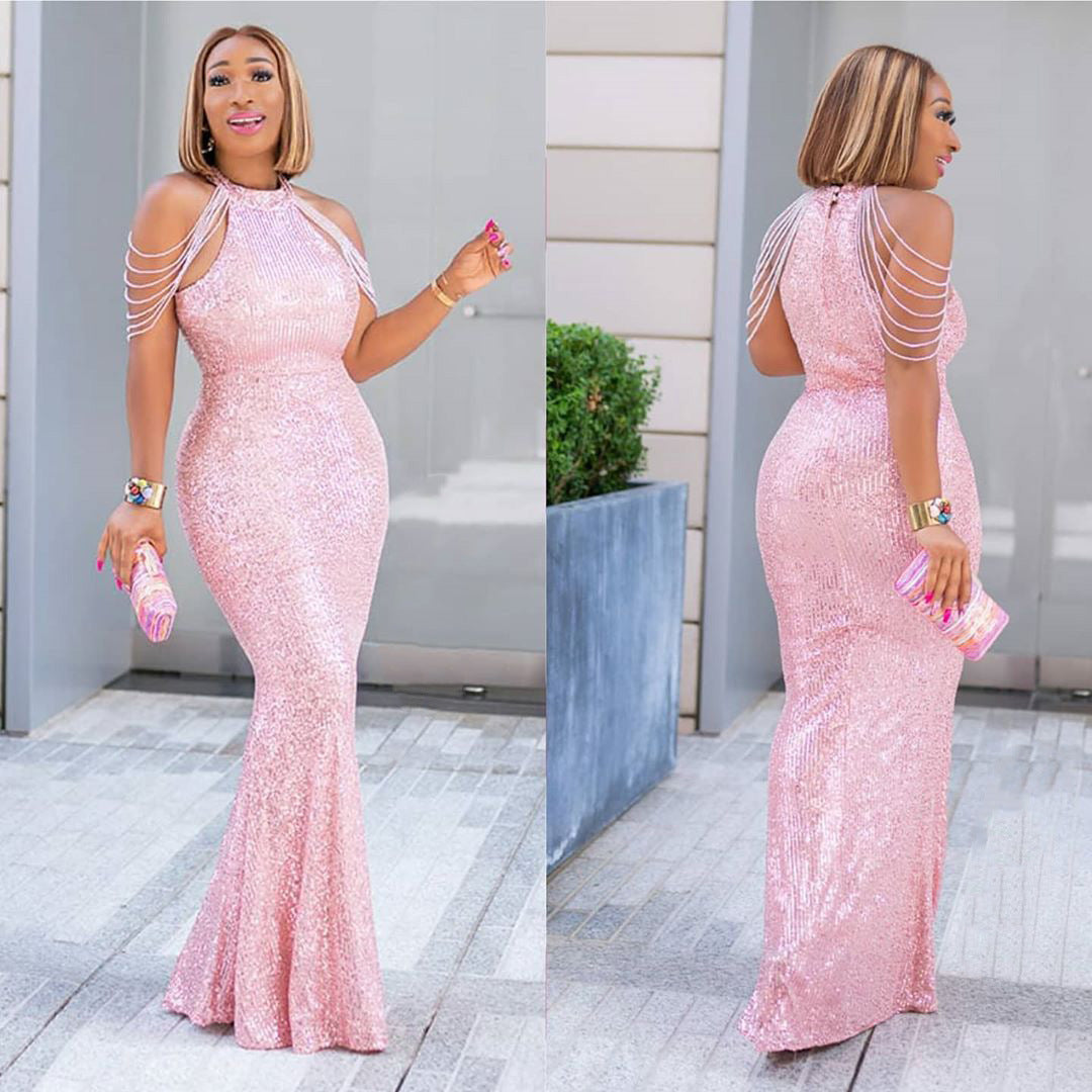 Robe à paillettes extensible pour femmes africaines