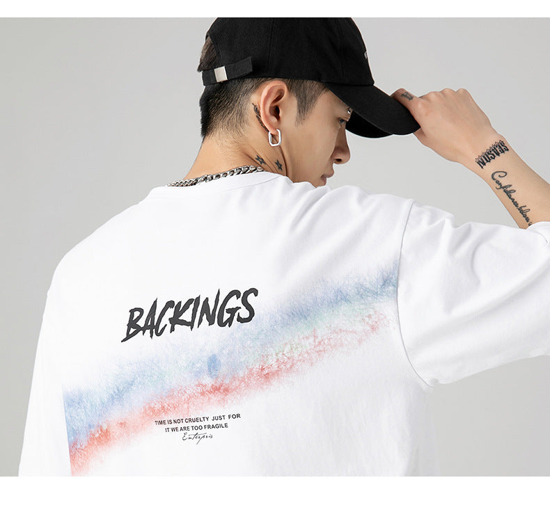 T-shirt en coton imprimé arc-en-ciel pour homme