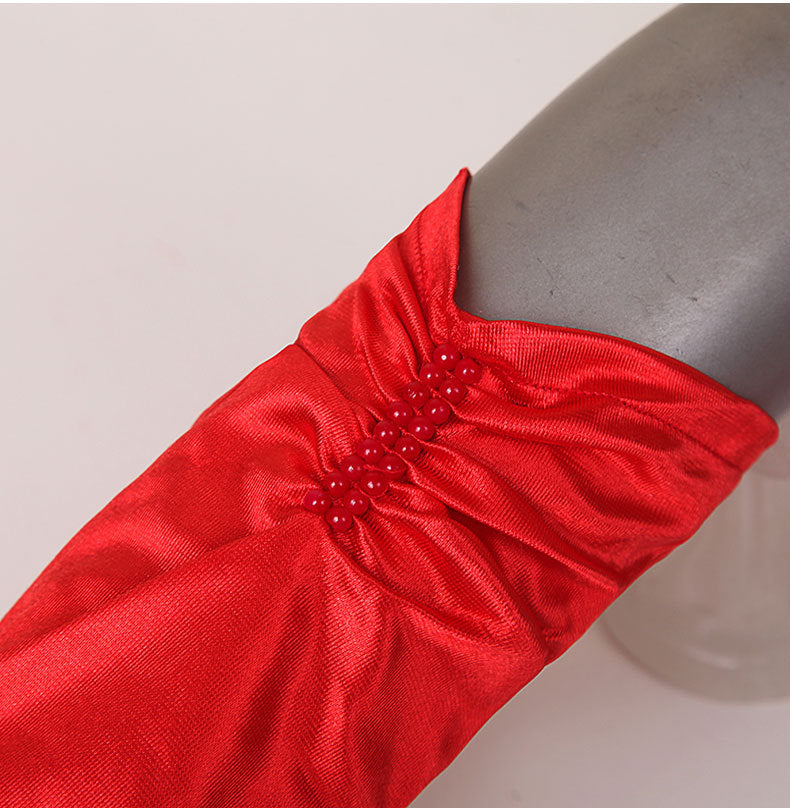 Gants de mariée en satin perlé