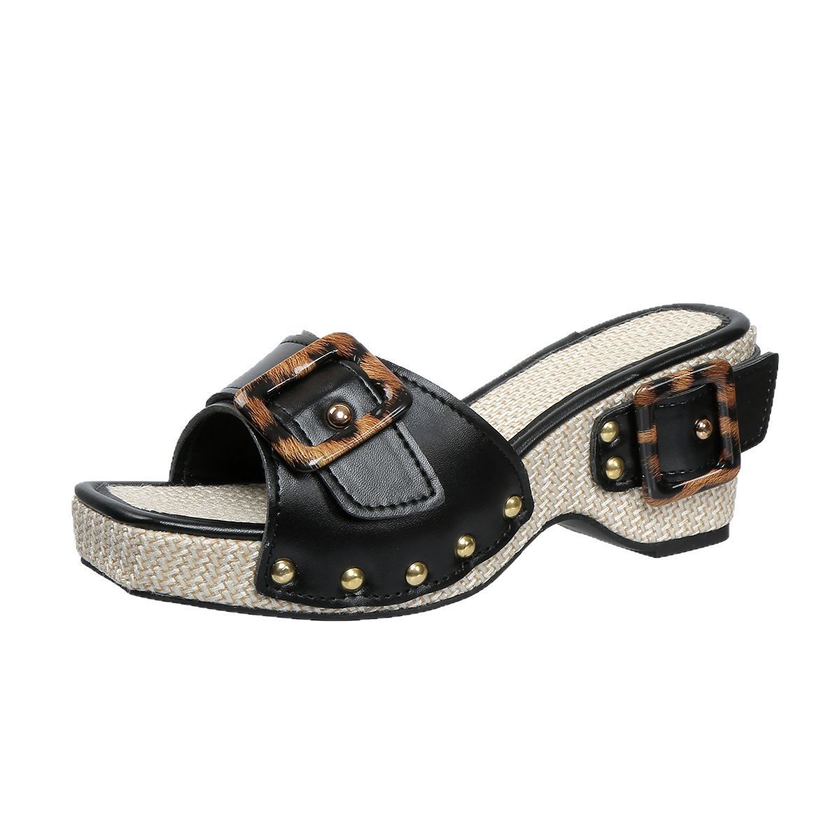 Plus Size Rivet Platform Wedge Sandals