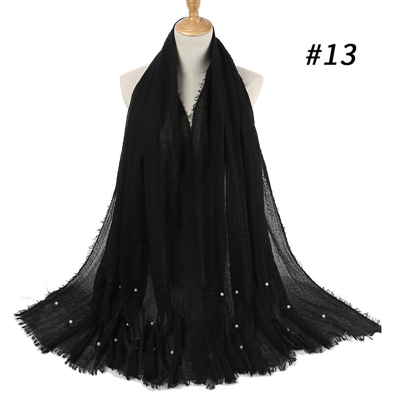 Écharpe monochrome froissée en coton et lin