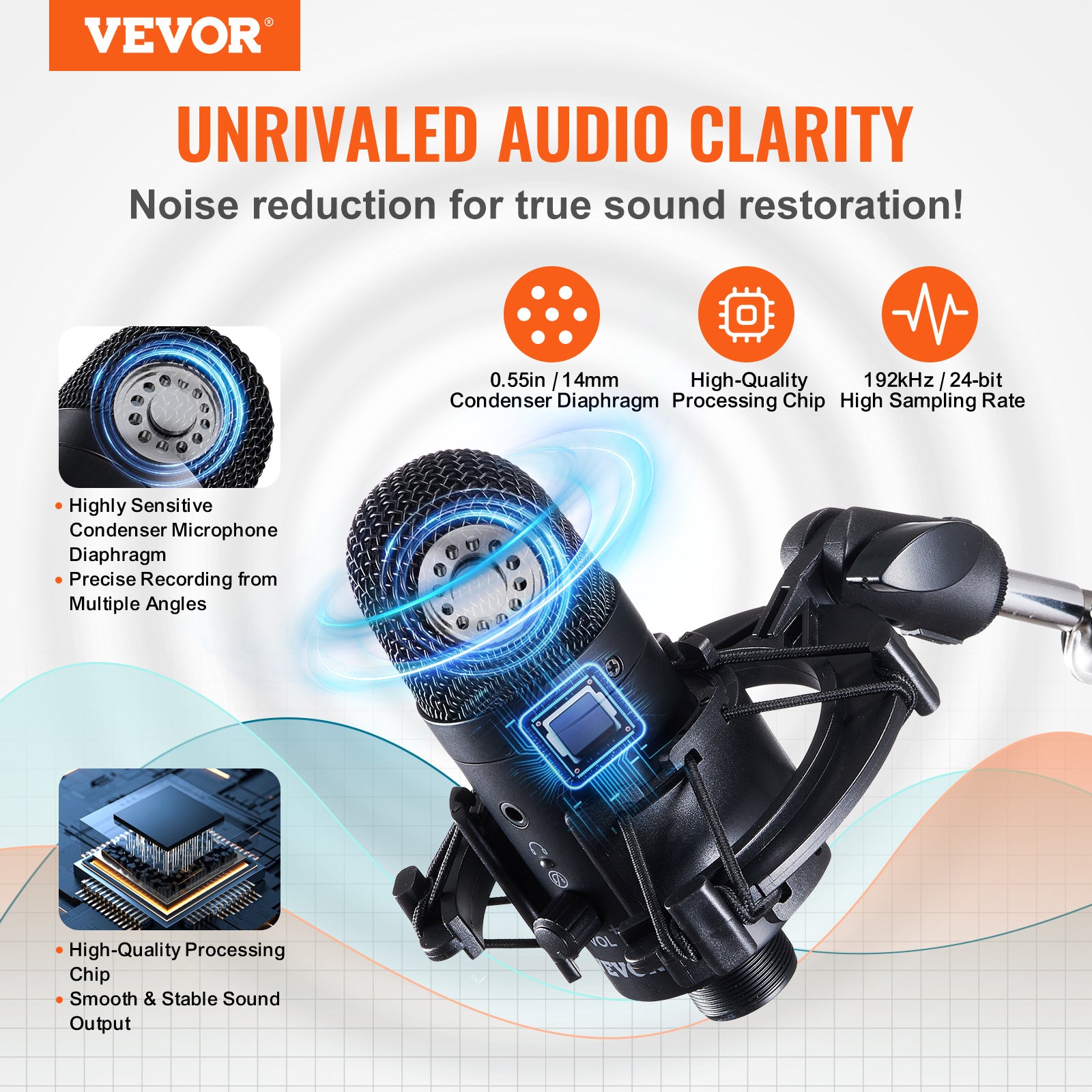 VEVOR USB Condenser Mic Kit with Stand