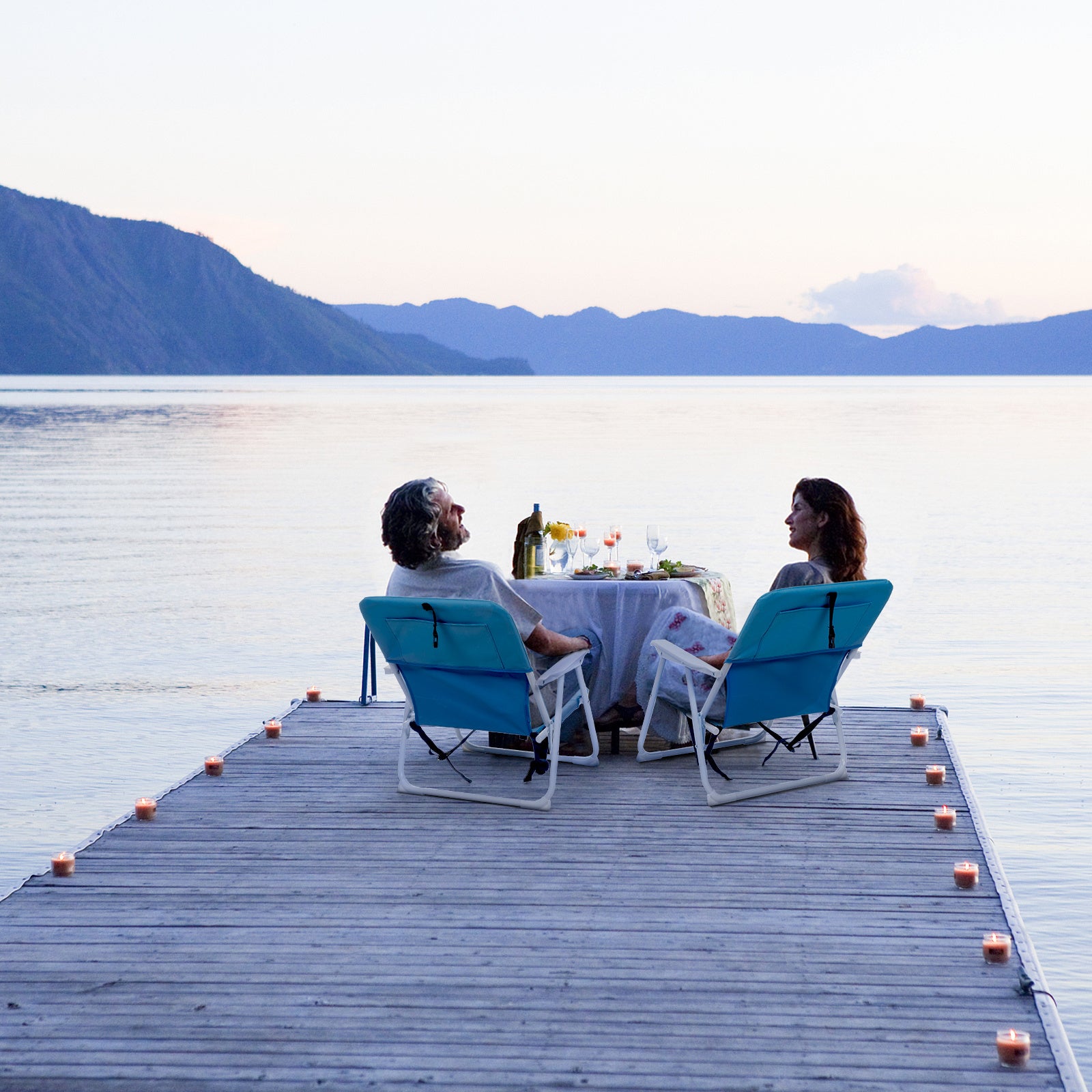 Blue Oxford Folding Beach Chair