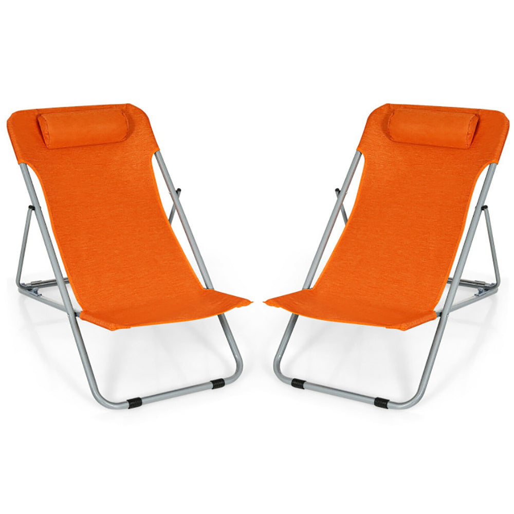2-Pack Portable Beach Chairs w/ Headrest