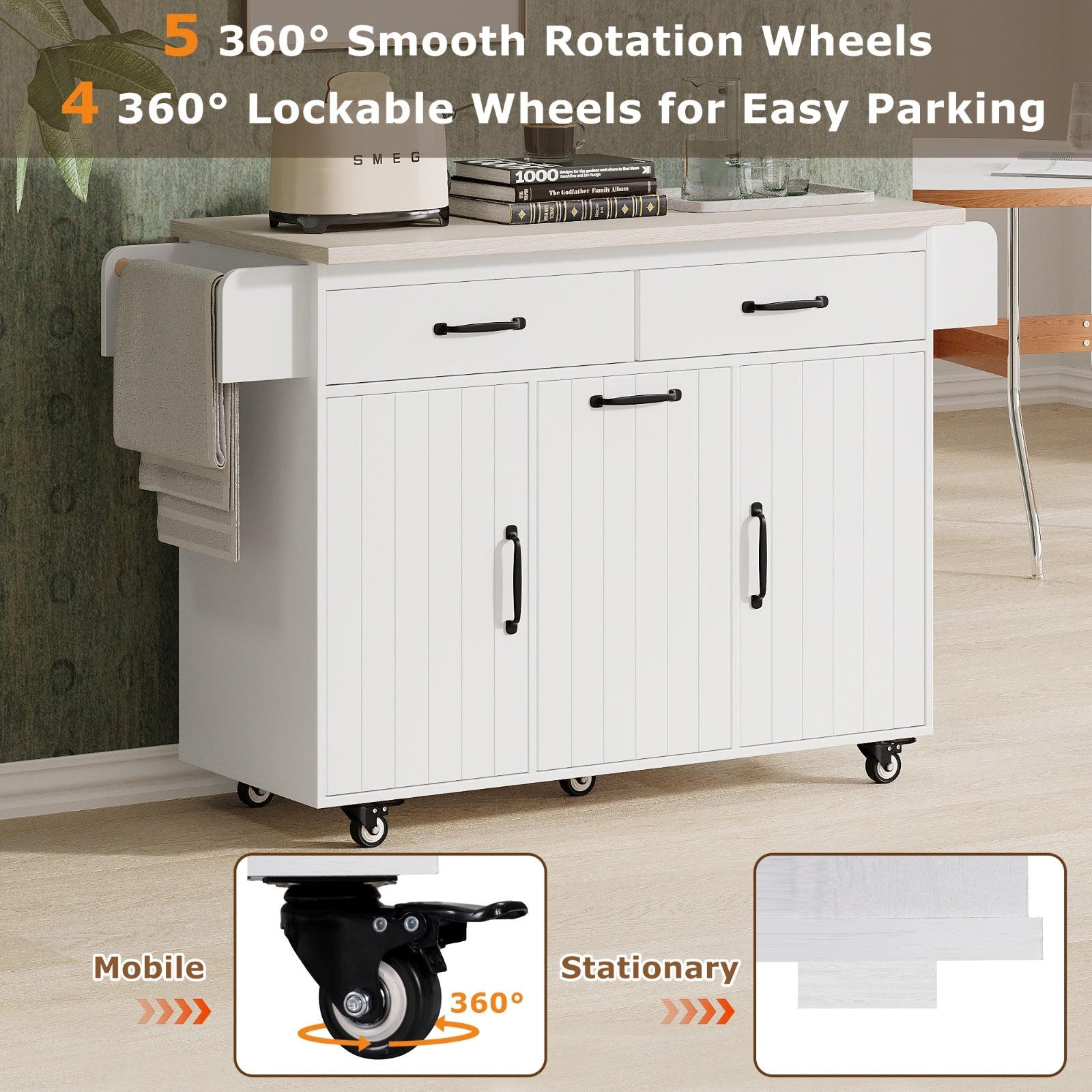 K K Kitchen Island Cart with Storage