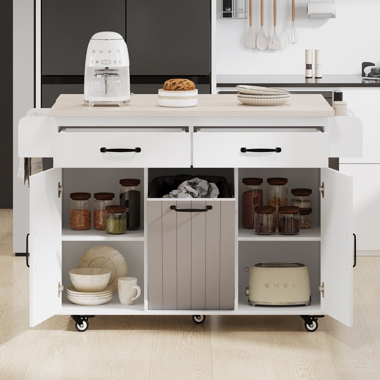 K K Kitchen Island Cart with Storage