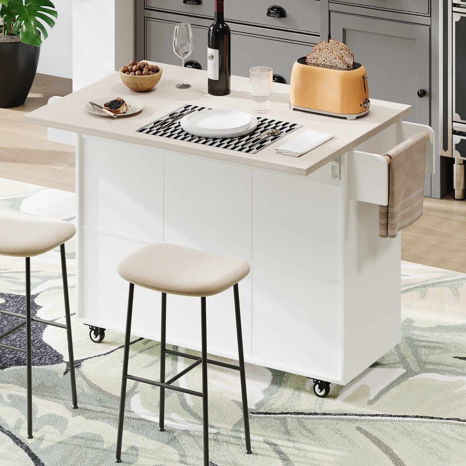K K Kitchen Island Cart with Storage
