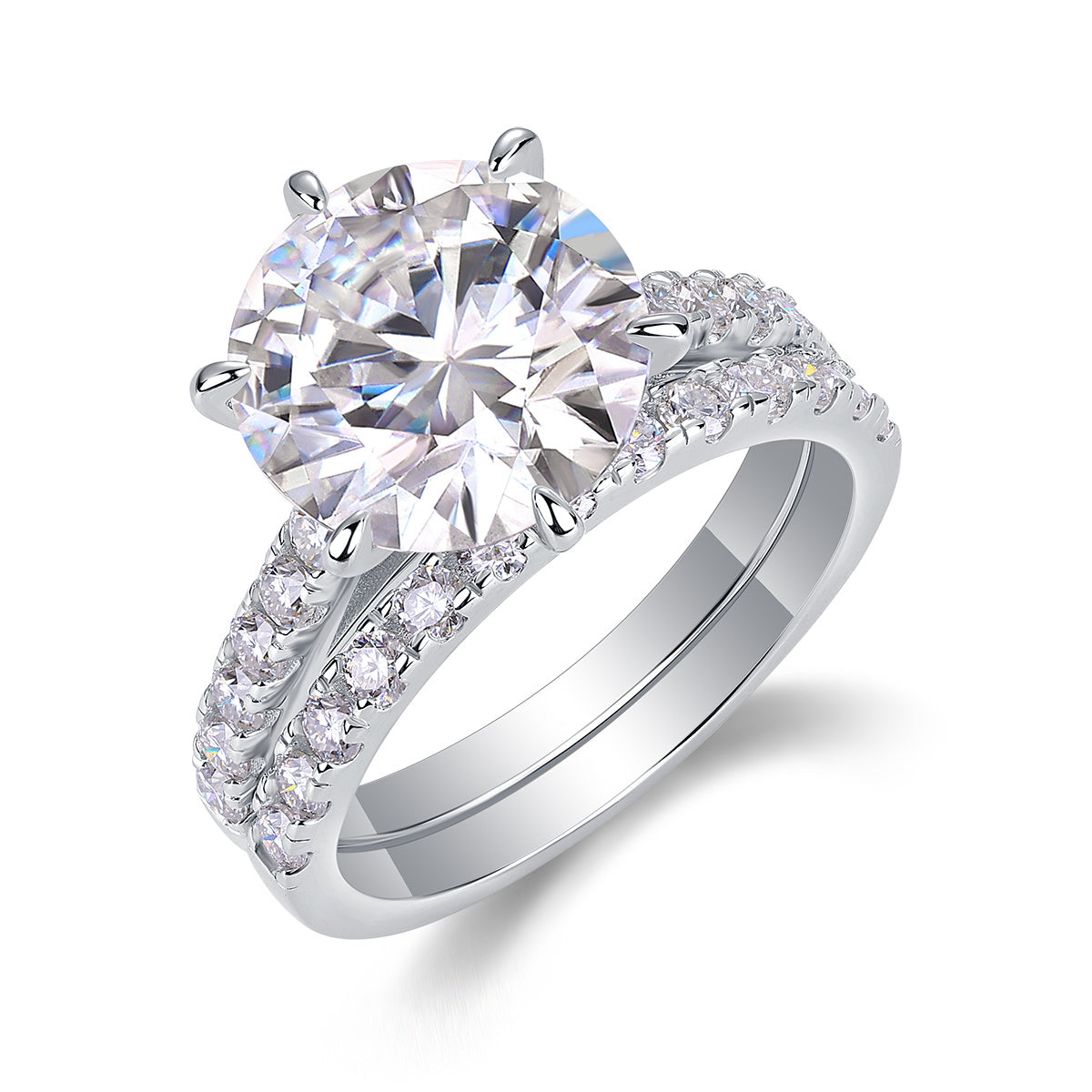 Arranged Moissanite Silver Diamond Rings