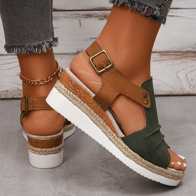 Straw Peep Toe Wedge Sandals for Women