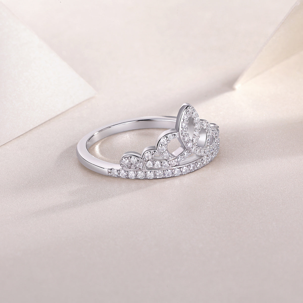Crown Moissanite Silver Diamond Ring