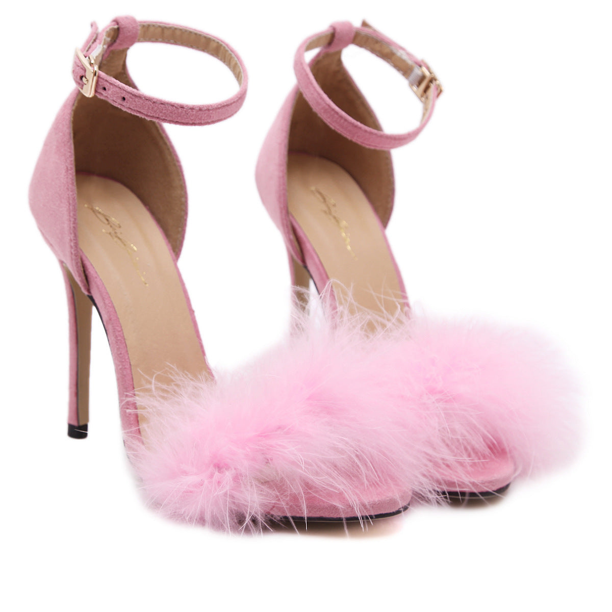 Furry Feather High Heel Sandals Women