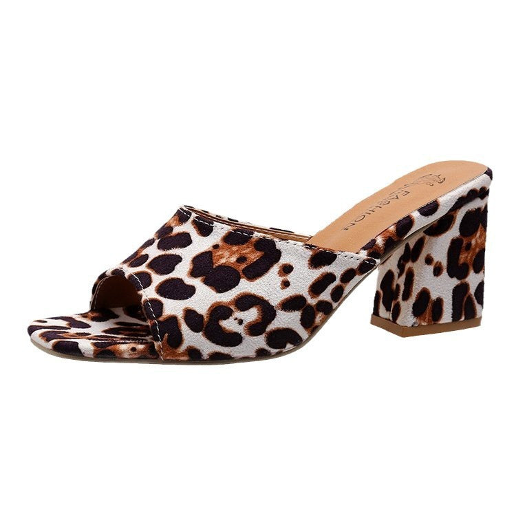 Leopard Square Toe Chunky Heels