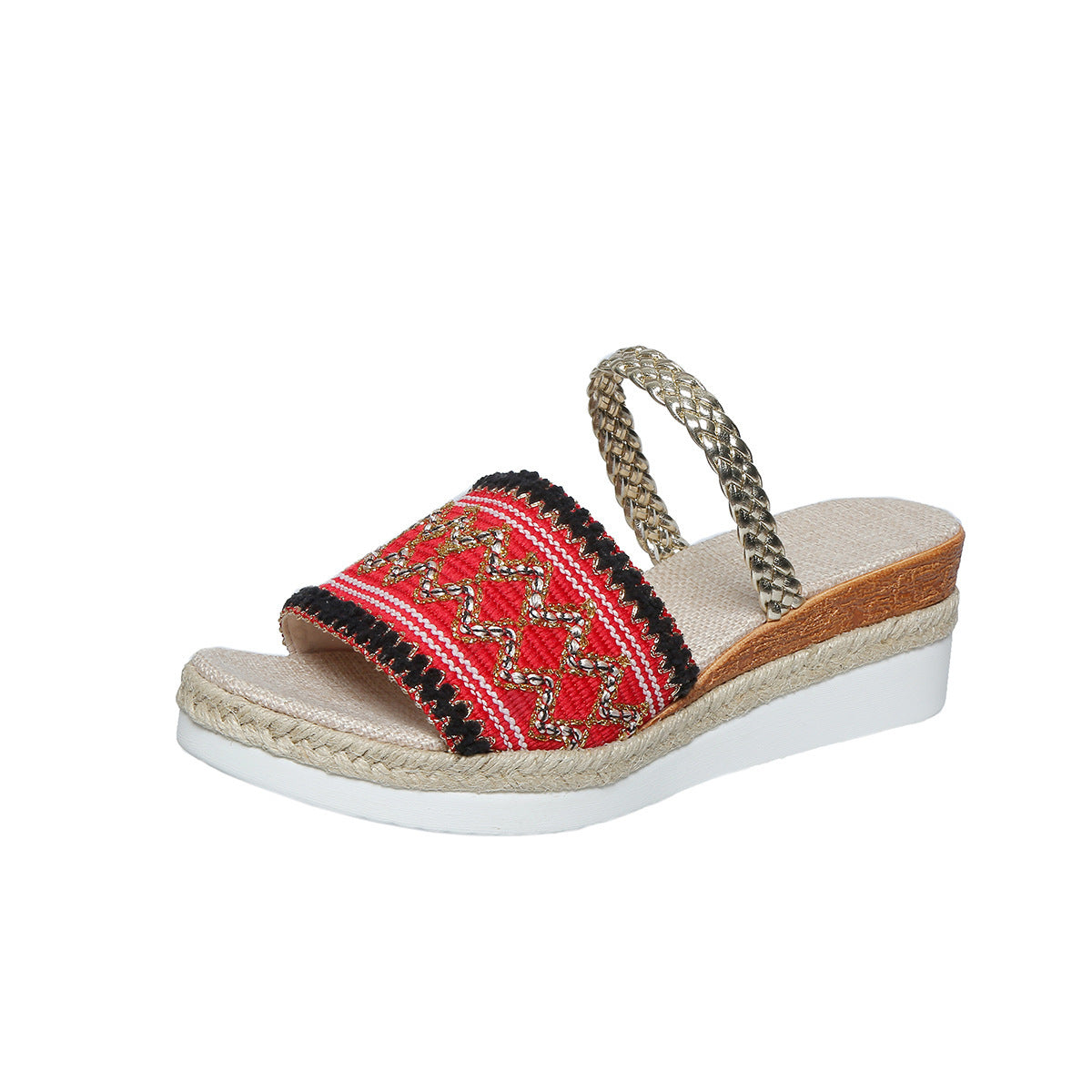 Colorblock Wave Pattern Ethnic Wedge Sandals