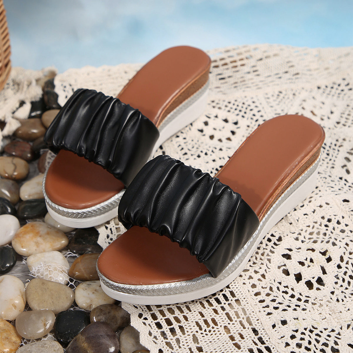 Women’s Pleated Wedge Summer Slippers