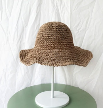 Chapeau de soleil pliable en paille pour femme