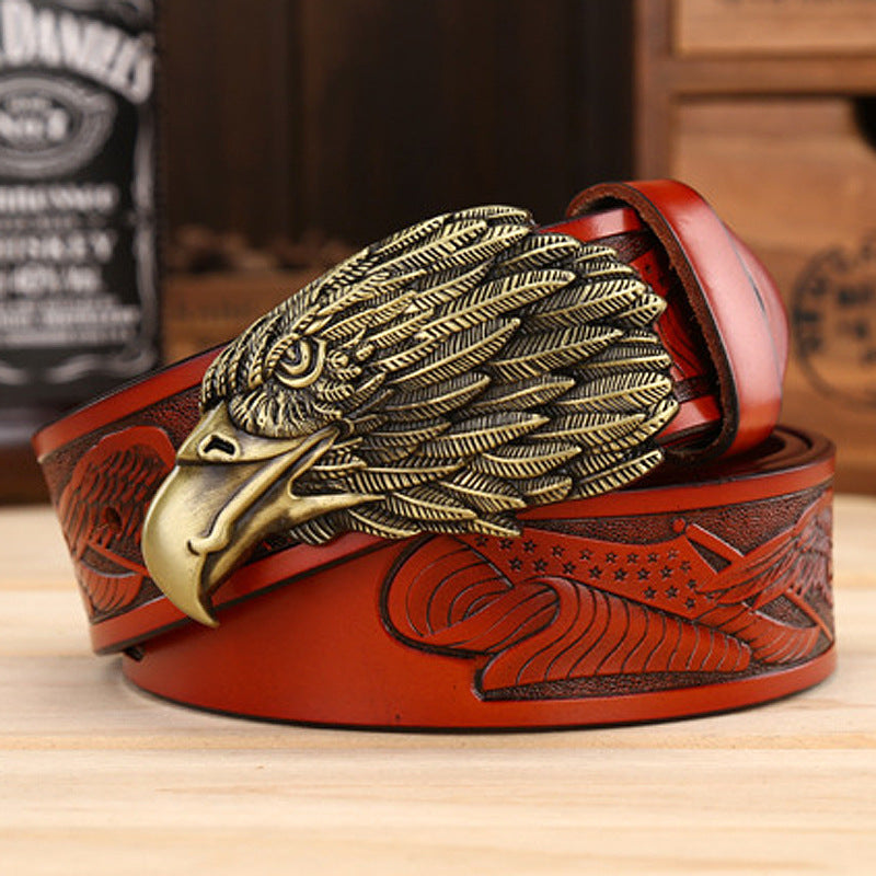 Ceinture en cuir à boucle aigle pour homme