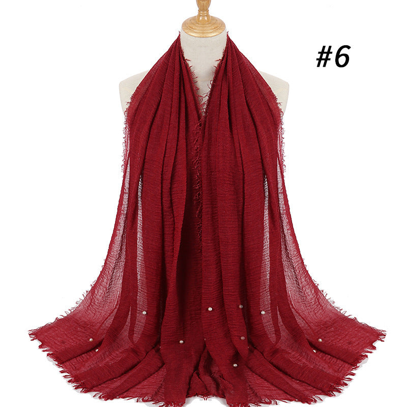 Écharpe monochrome froissée en coton et lin