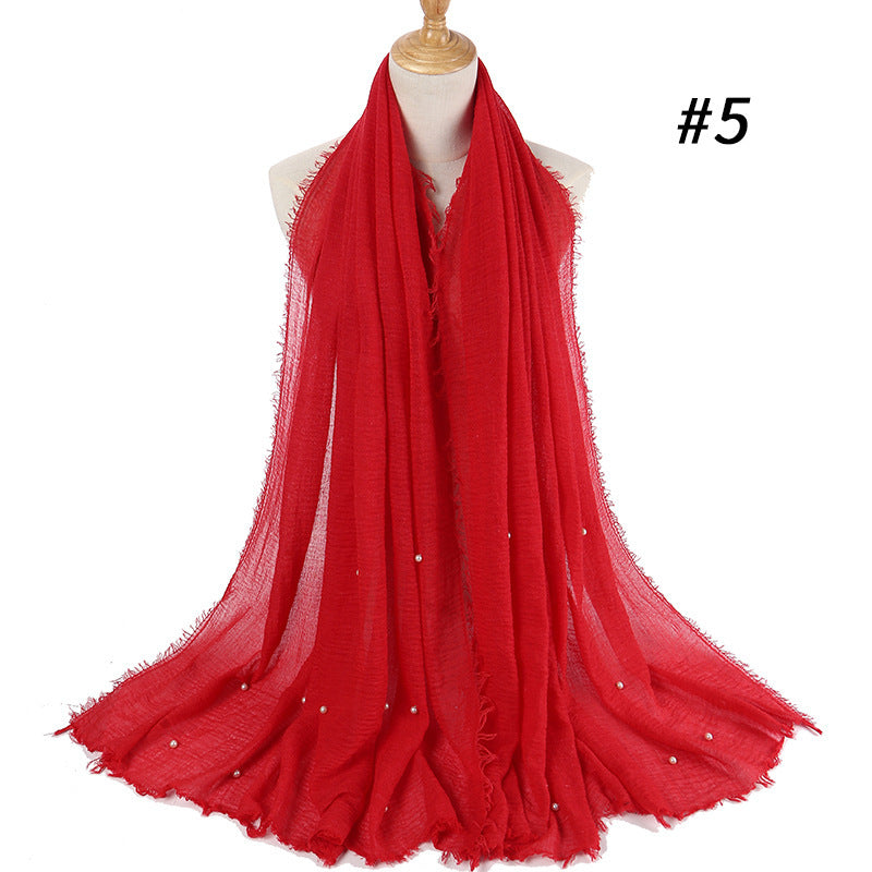 Écharpe monochrome froissée en coton et lin