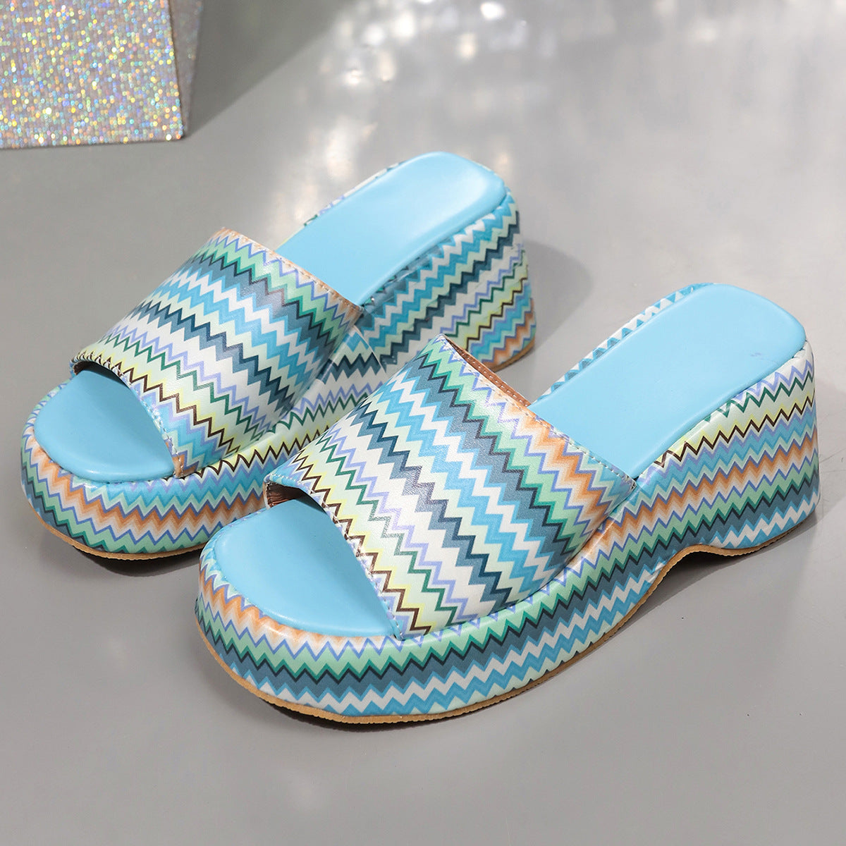Colorful Wave Print Wedge Sandals Women