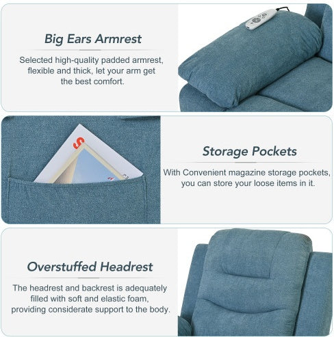 Power Lift Massage Recliner Chair Blue