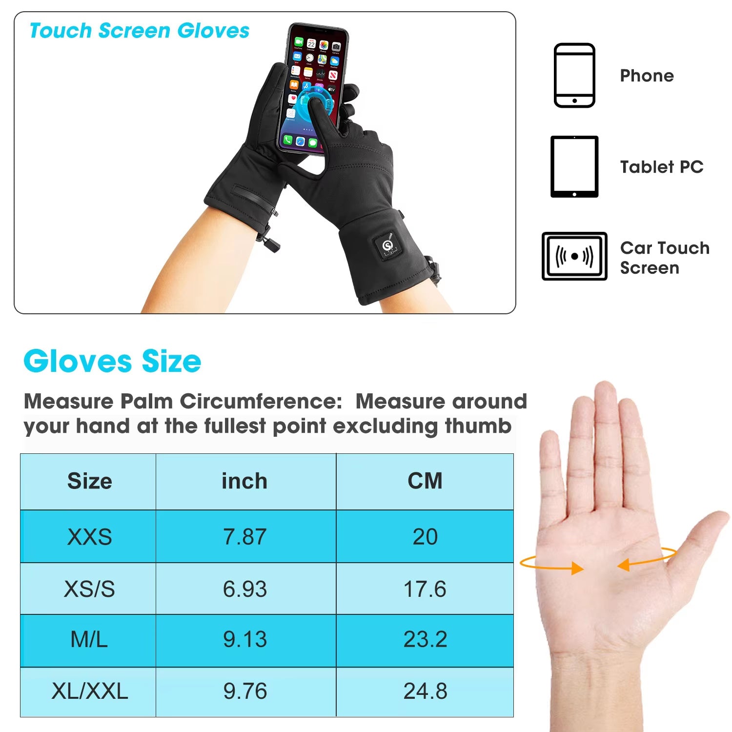 USB Heated Waterproof Touchscreen Gloves