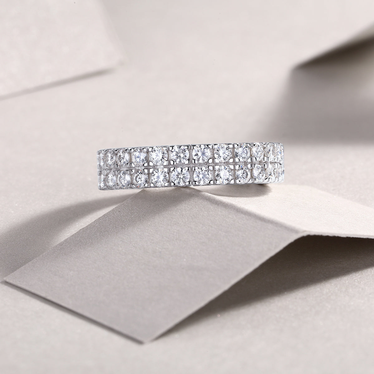 Multi-Row Moissanite Silver Ring Set