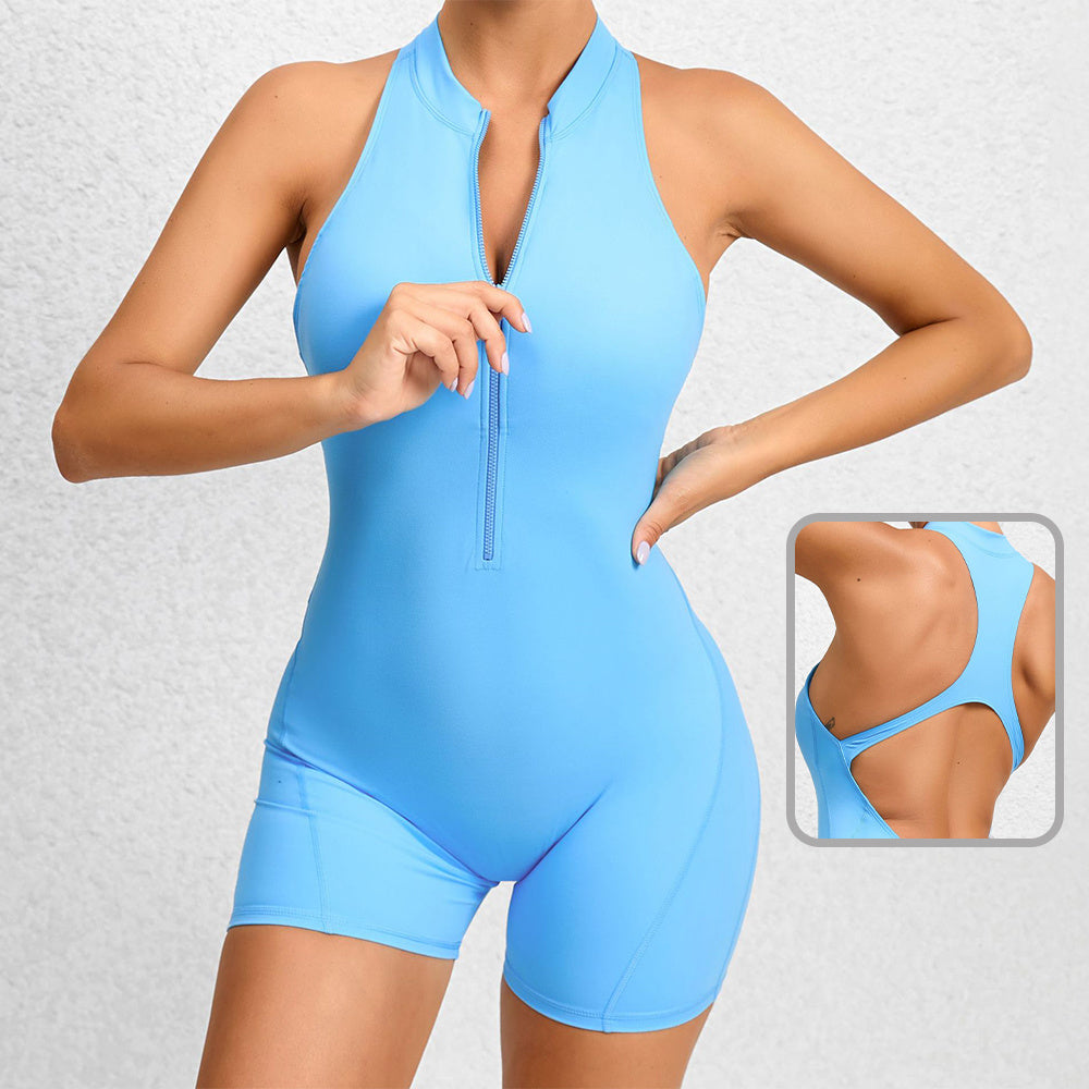 Zipper Tummy Control Yoga Shorts Suit